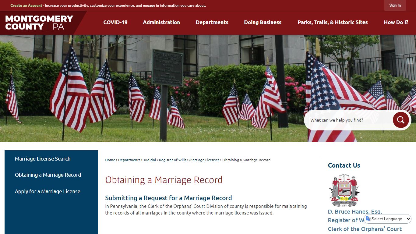 Obtaining a Marriage Record - Montgomery County, PA